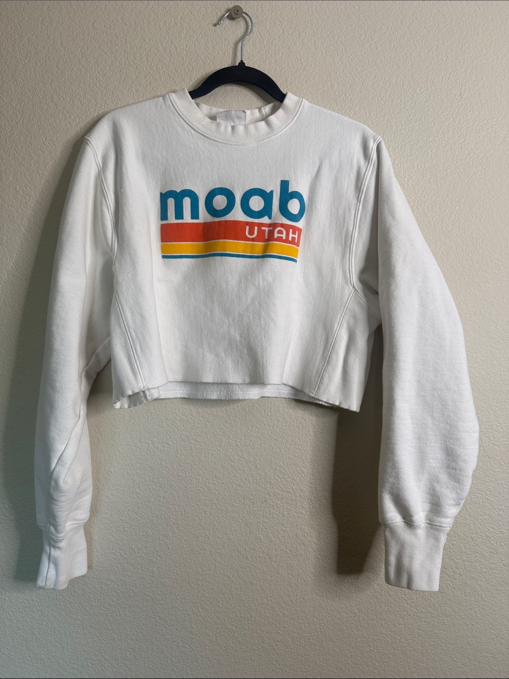 Moab Utah White Cropped Graphic Sweatshirt small Champion